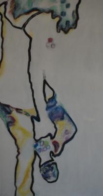 hotel room II.II, 2013, Acryl, Graphit und Neocolor auf Leinwand, 150 x 80 cm