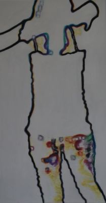 hotel room II.V, 2013, Acryl, Graphit und Neocolor auf Leinwand, 150 x 80 cm